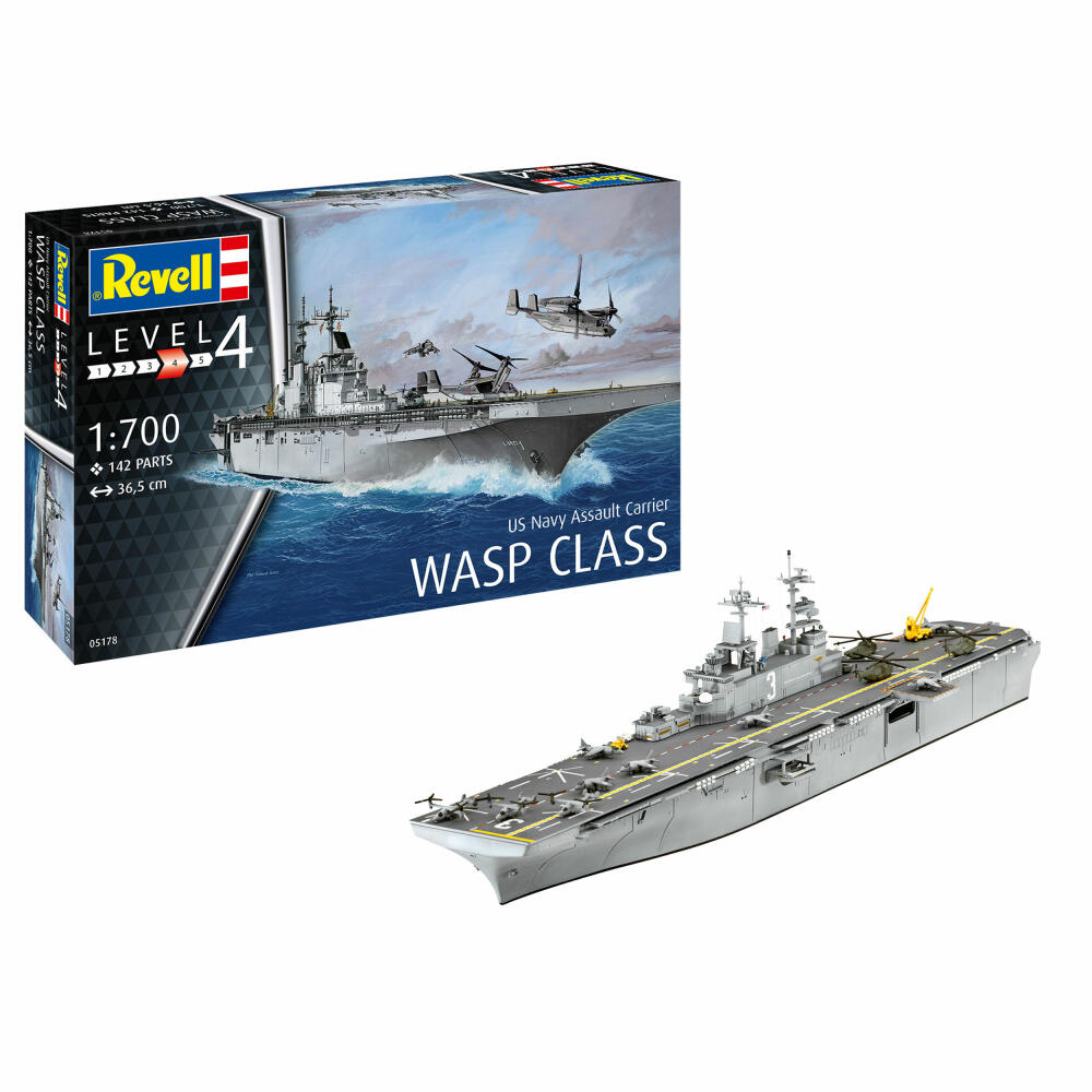 Revell Schiff-Modellbausatz US Navy Assault Carrier WASP Class, Landungsschiff, 142 Teile, 1:700, 05178