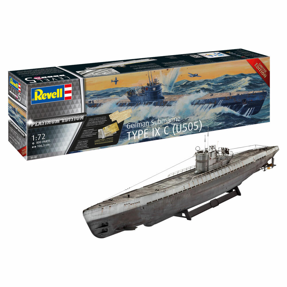 Revell Schiff-Modellbausatz German Submarine Typ IX C(U505) Platinum Edition, U-Boot, 800 Teile, 1:72, 05180