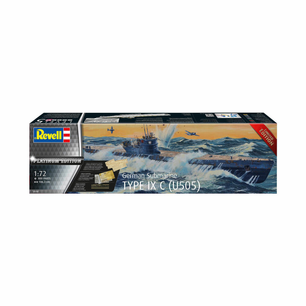 Revell Schiff-Modellbausatz German Submarine Typ IX C(U505) Platinum Edition, U-Boot, 800 Teile, 1:72, 05180