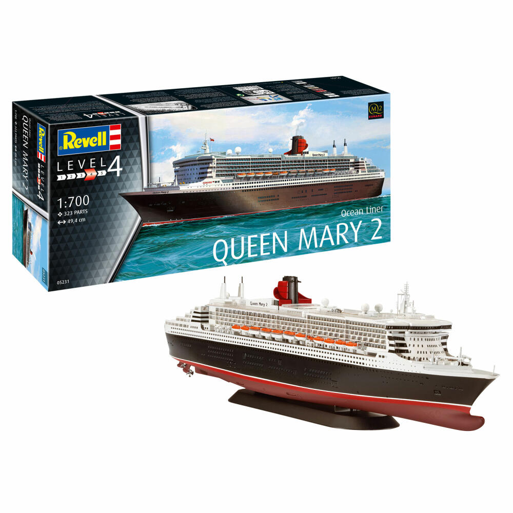 Revell Schiff-Modellbausatz Ocean Liner Queen Mary 2, Kreuzfahrtschiff, 323 Teile, 1:700, 05231