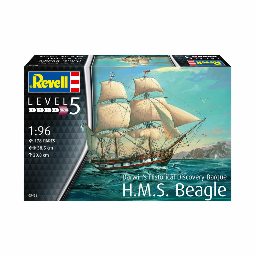 Revell Schiff-Modellbausatz Darwins Barque H.M.S. Beagle, Entdeckerschiff, 178 Teile, 1:96, 05458