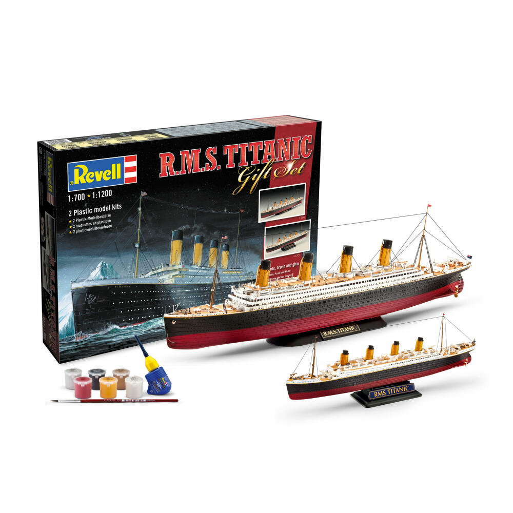 Revell Schiff-Modellbausatz Geschenkset R.M.S. Titanic, Kreuzfahrtschiff, 172 Teile, 1:700 & 1:1200, 05727