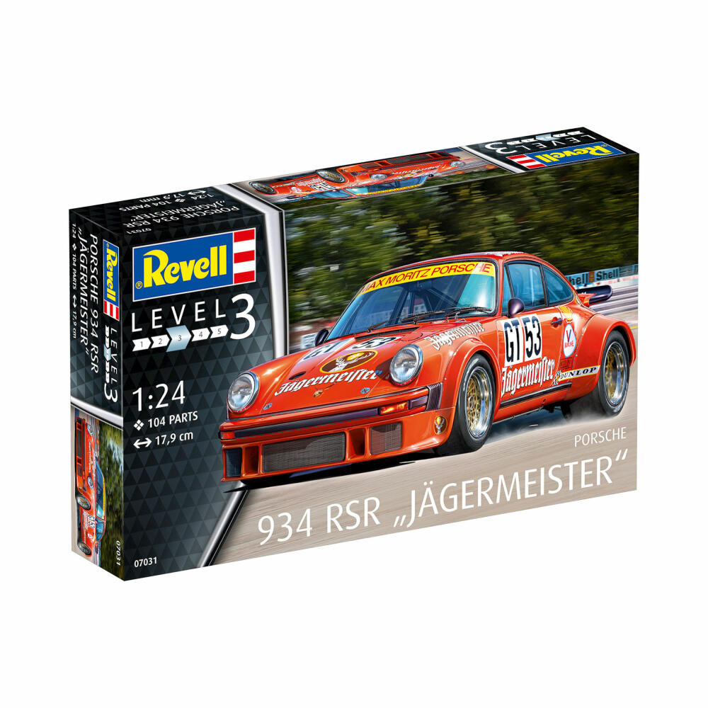 Revell Fahrzeug-Modellbausatz Porsche 934 RSR Jägermeister, Auto, 104 Teile, 1:24, 07031