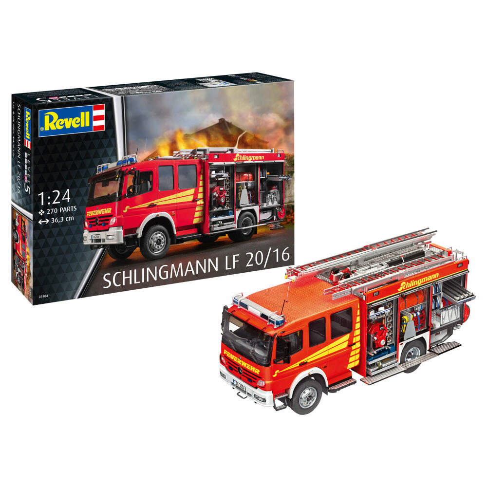 Revell Fahrzeug-Modellbausatz Schlingmann LF 20/16, Feuerwehrauto, 270 Teile, 1:24, 07404