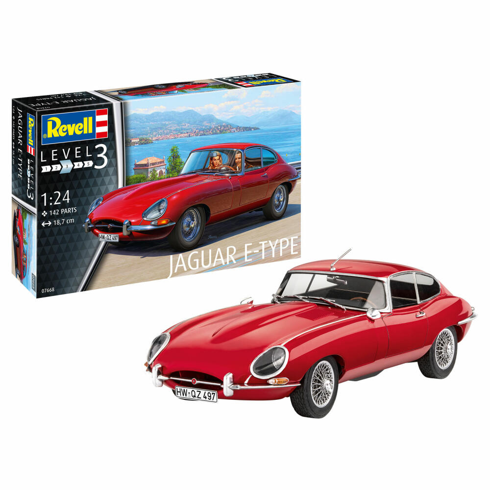 Revell Fahrzeug-Modellbausatz Jaguar E-Type Coupé, Auto, 142 Teile, 1:24, 07668
