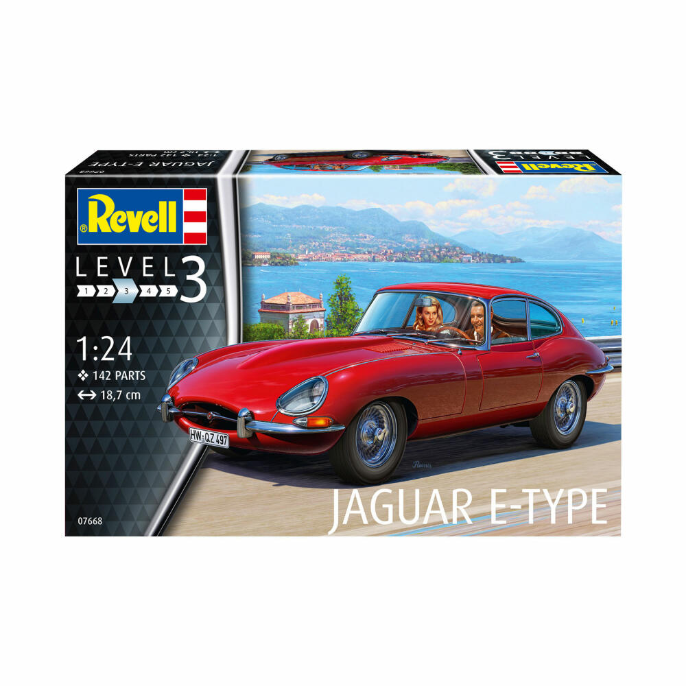 Revell Fahrzeug-Modellbausatz Jaguar E-Type Coupé, Auto, 142 Teile, 1:24, 07668