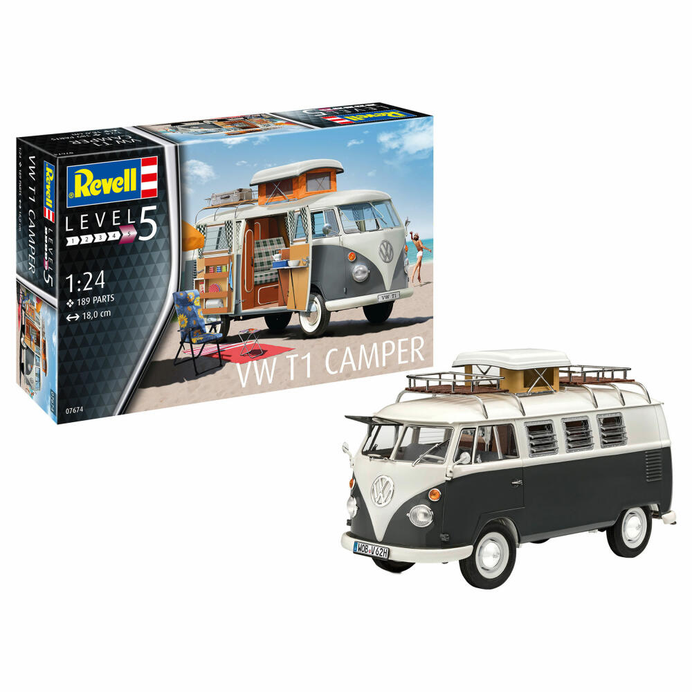 Revell Fahrzeug-Modellbausatz VW T1 Camper, Campingwagen, 189 Teile, 1:24, 07674