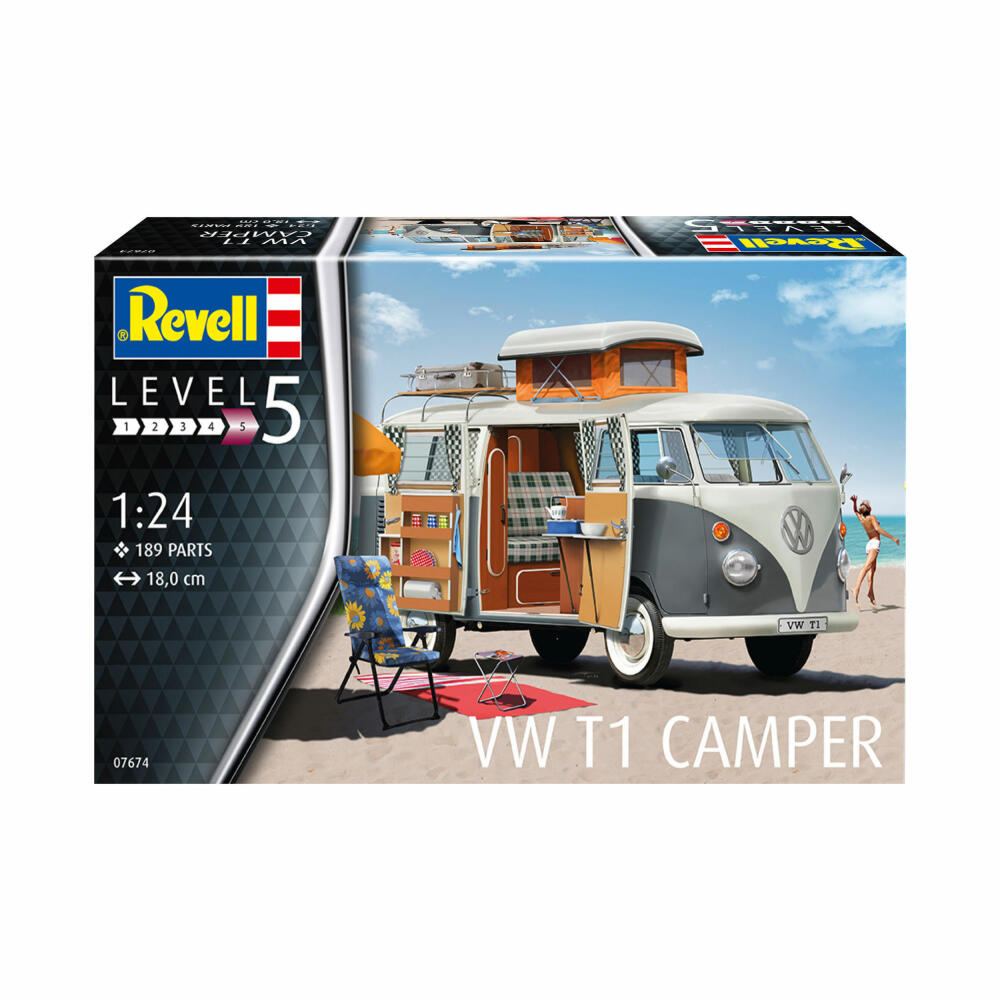 Revell Fahrzeug-Modellbausatz VW T1 Camper, Campingwagen, 189 Teile, 1:24, 07674