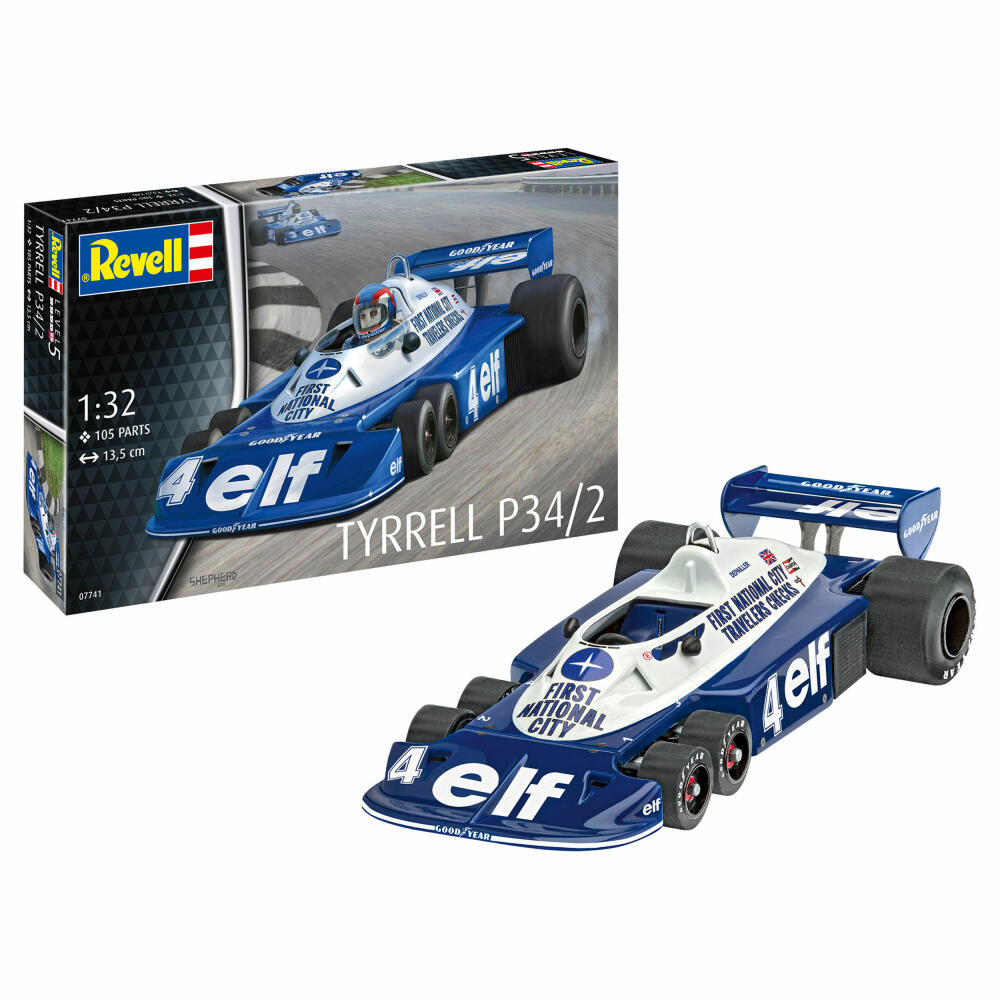 Revell Fahrzeug-Modellbausatz Tyrrell P34/2 6-Wheeler, Rennauto, 105 Teile, 1:32, 07741