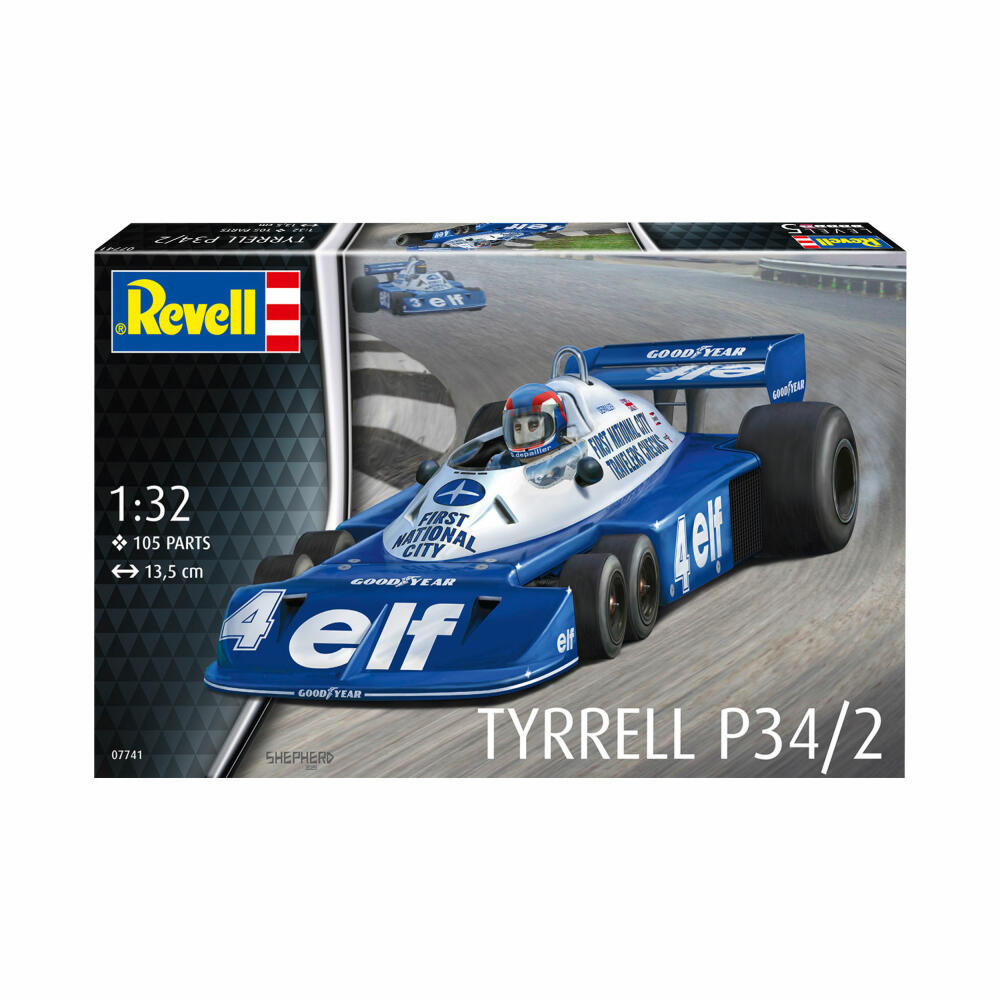 Revell Fahrzeug-Modellbausatz Tyrrell P34/2 6-Wheeler, Rennauto, 105 Teile, 1:32, 07741