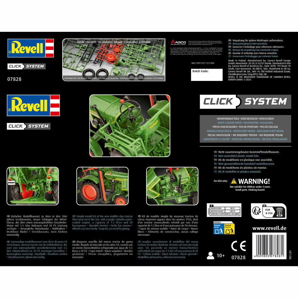Revell Steckbausatz Fendt F20 Dieselroß Traktor Click System, 91 Teile, 1:24, 07828