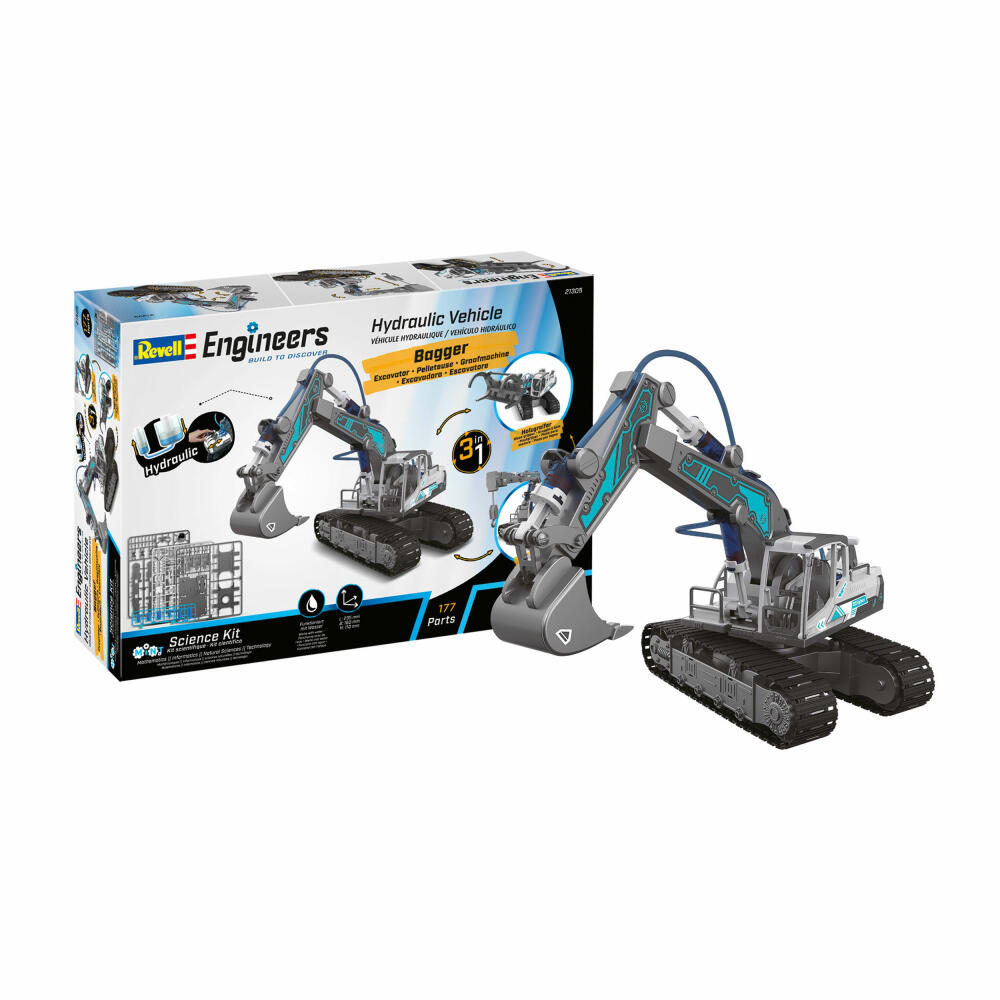 Revell Engineers Experimentierkasten Hydraulic Excavator 3in1, 177 Teile, 1:24, 21305