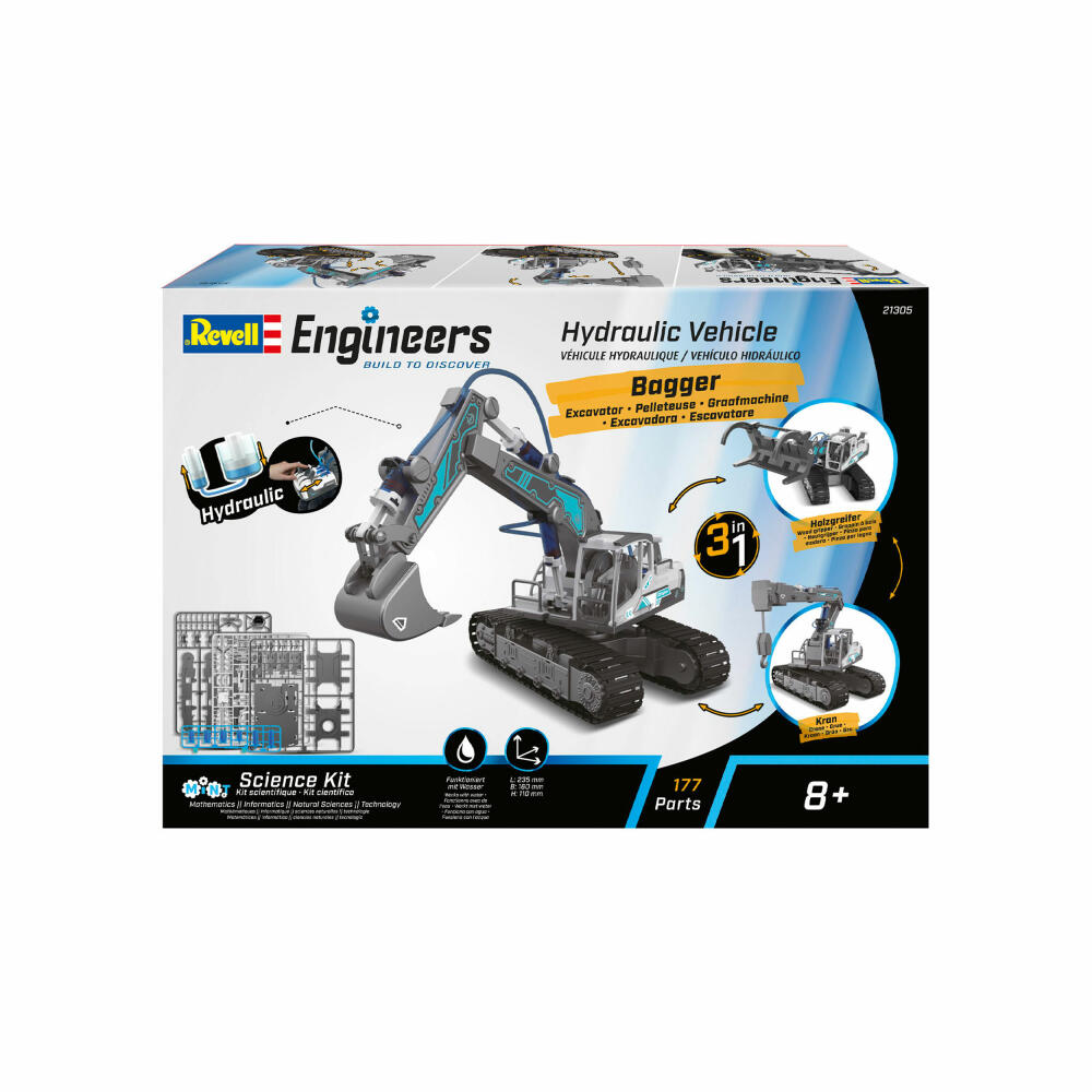 Revell Engineers Experimentierkasten Hydraulic Excavator 3in1, 177 Teile, 1:24, 21305