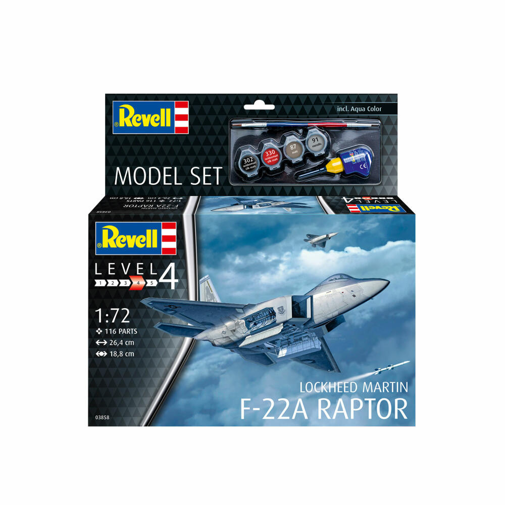 Revell Flugzeug-Modell-Set Lockheed Martin F-22A Raptor, 116 Teile, 1:72, 63858