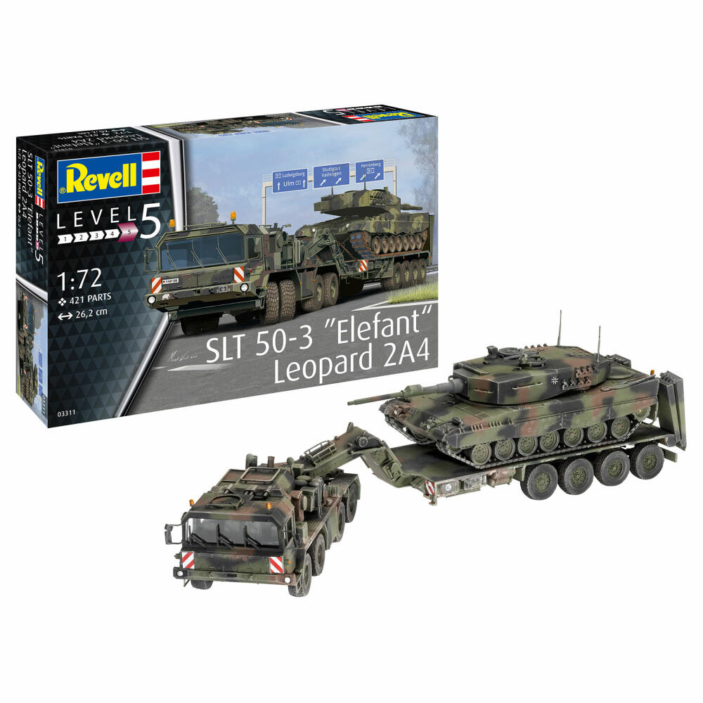 Revell Panzer-Modellbausatz SLT 50-3 Elefant mit Leopard 2A4, Panzertransporter, 421 Teile, 1:72, 03311