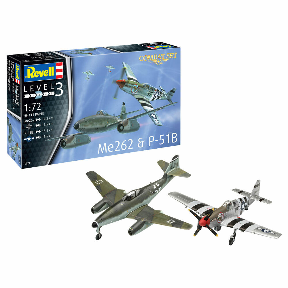 Revell Flugzeug-Modellbausatz Combat Set Me262 & P-51B Mustang, 111 Teile, 1:72, 03711