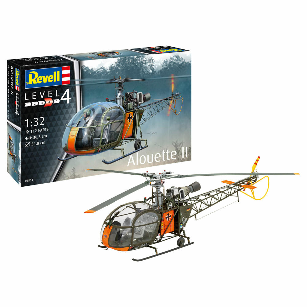 Revell Hubschrauber-Modellbausatz Alouette II, Helikopter, 112 Teile, 1:32, 03804