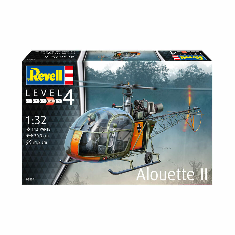 Revell Hubschrauber-Modellbausatz Alouette II, Helikopter, 112 Teile, 1:32, 03804
