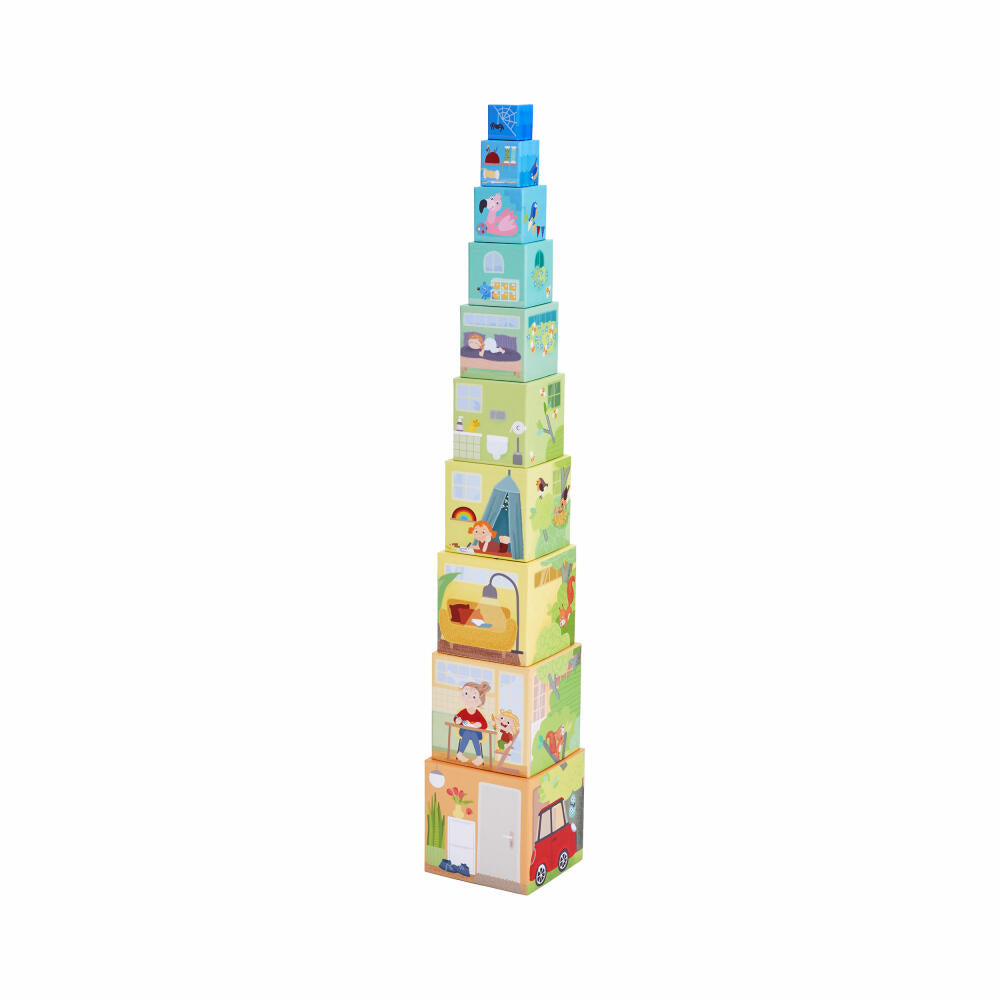 HABA Stapelwürfel Mein Zuhause, Stapelspiel, Stapelturm, Stapelspielzeug, ab 12 Monaten, 2010937001