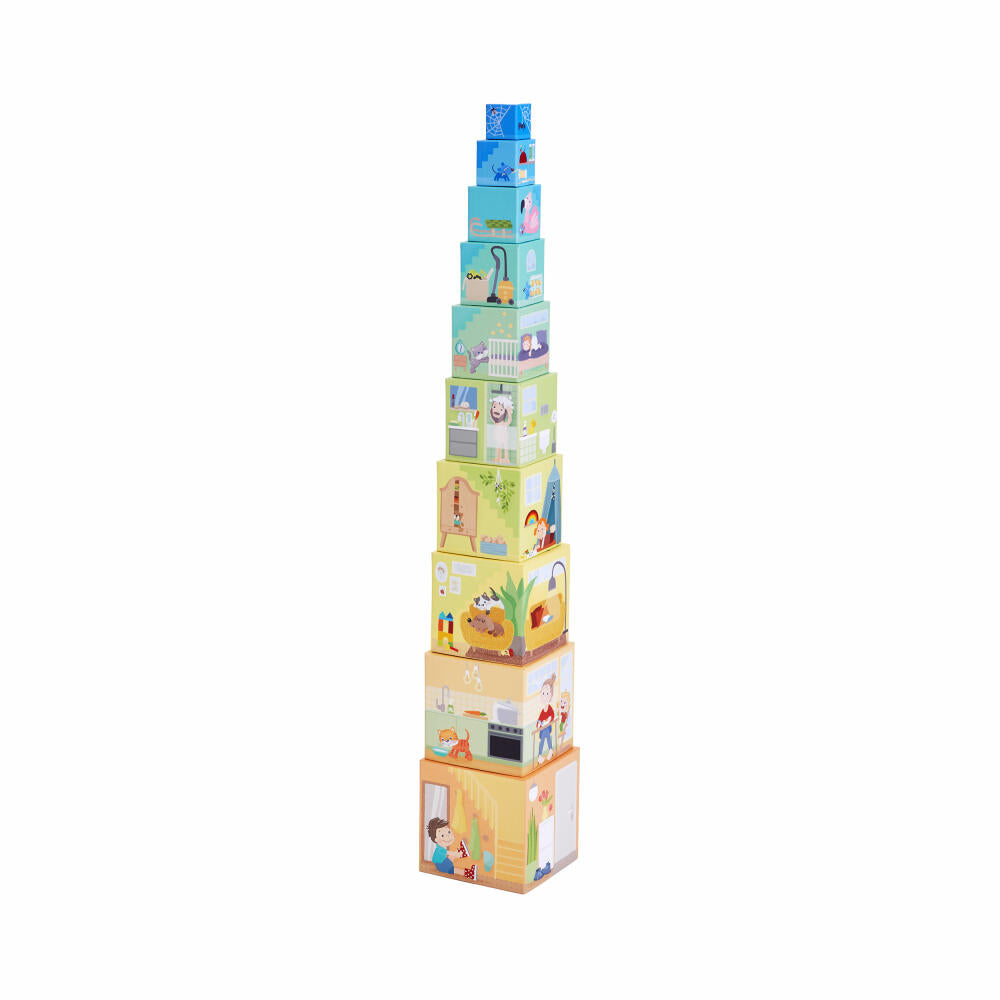 HABA Stapelwürfel Mein Zuhause, Stapelspiel, Stapelturm, Stapelspielzeug, ab 12 Monaten, 2010937001