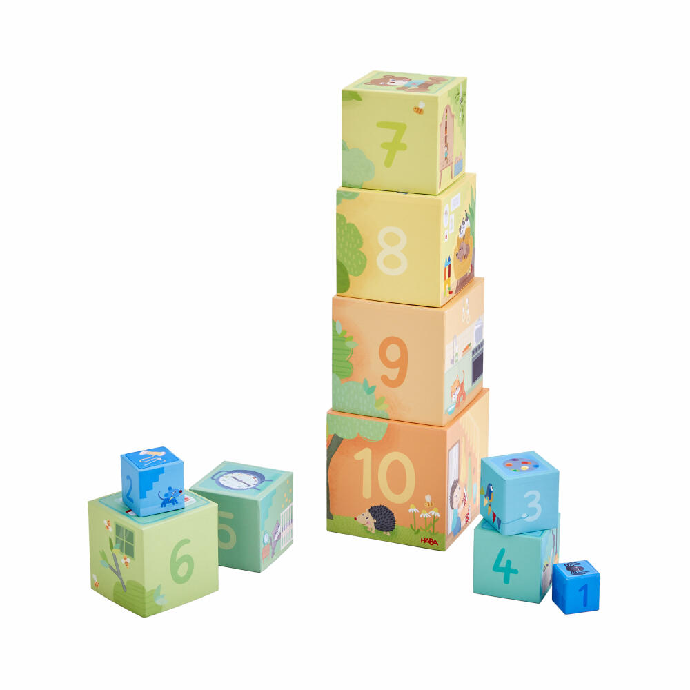 HABA Stapelwürfel Mein Zuhause, Stapelspiel, Stapelturm, Stapelspielzeug, ab 12 Monaten, 2010937001