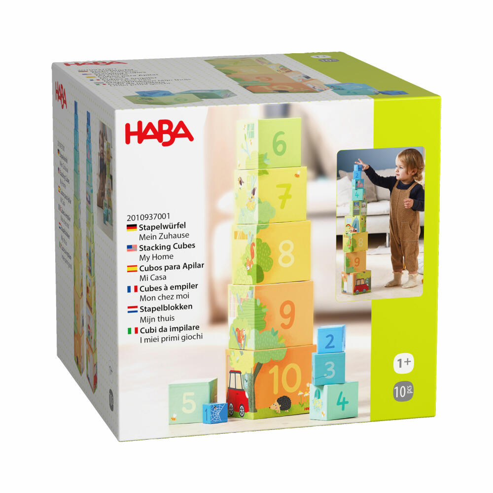 HABA Stapelwürfel Mein Zuhause, Stapelspiel, Stapelturm, Stapelspielzeug, ab 12 Monaten, 2010937001