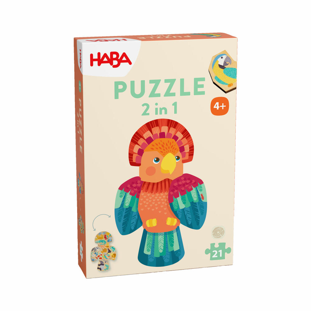 HABA Holzpuzzle 2in1 Papagei, Puzzle, Kinderpuzzle, Holz, Kinder, ab 4 Jahren, 2011453001
