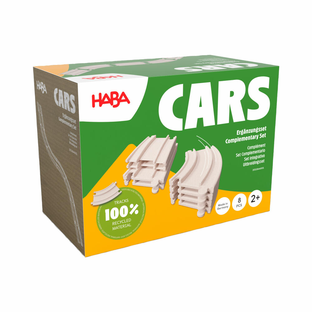 HABA Cars Ergänzungsset, 8-tl.g, Ergänzung, Zubehör, Rennstrecke, Rennbahn, ab 2 Jahren, 2011844001