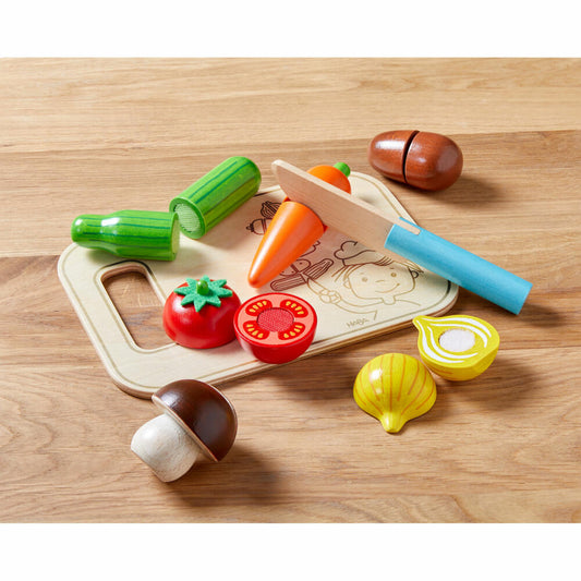 HABA Gemüse mit Messer & Brettchen, Spielzeuglebensmittel, Spielzeug, Kinder, ab 3 Jahren, 2012076001