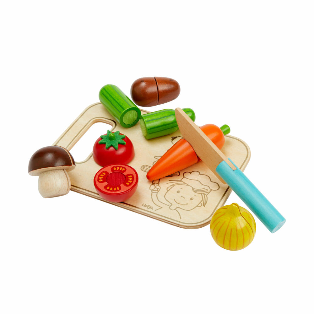HABA Gemüse mit Messer & Brettchen, Spielzeuglebensmittel, Spielzeug, Kinder, ab 3 Jahren, 2012076001