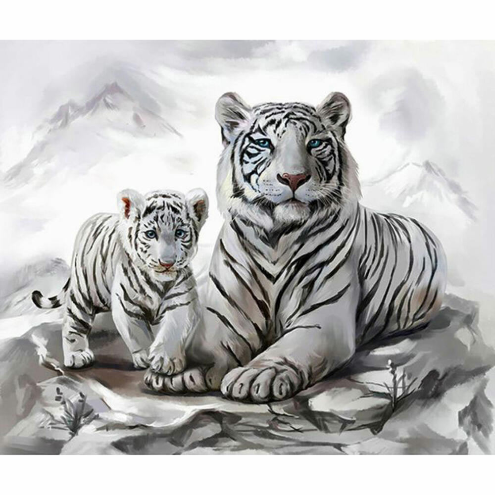 Splendid Diamond Painting White Tiger Mother with Cub 40x30 cm