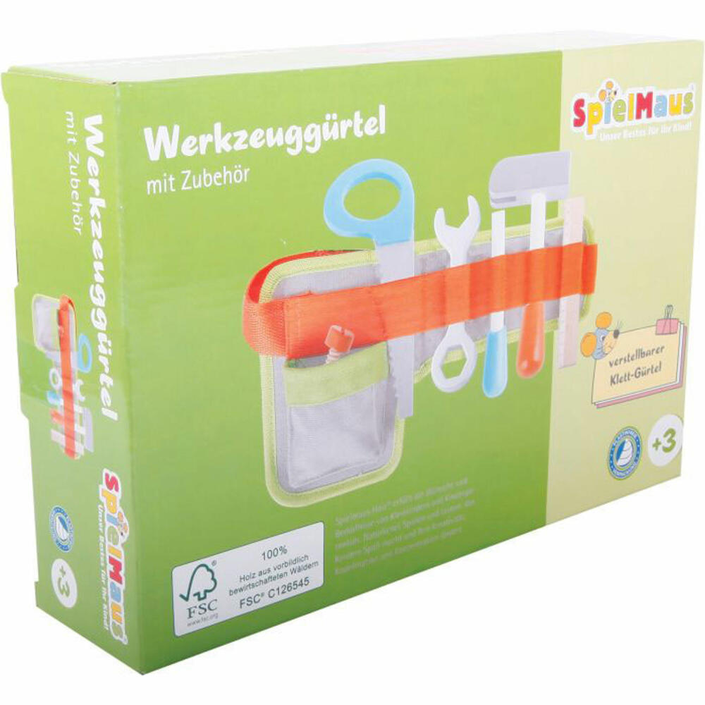 SpielMaus Wooden Tool Belt, with Accessories
