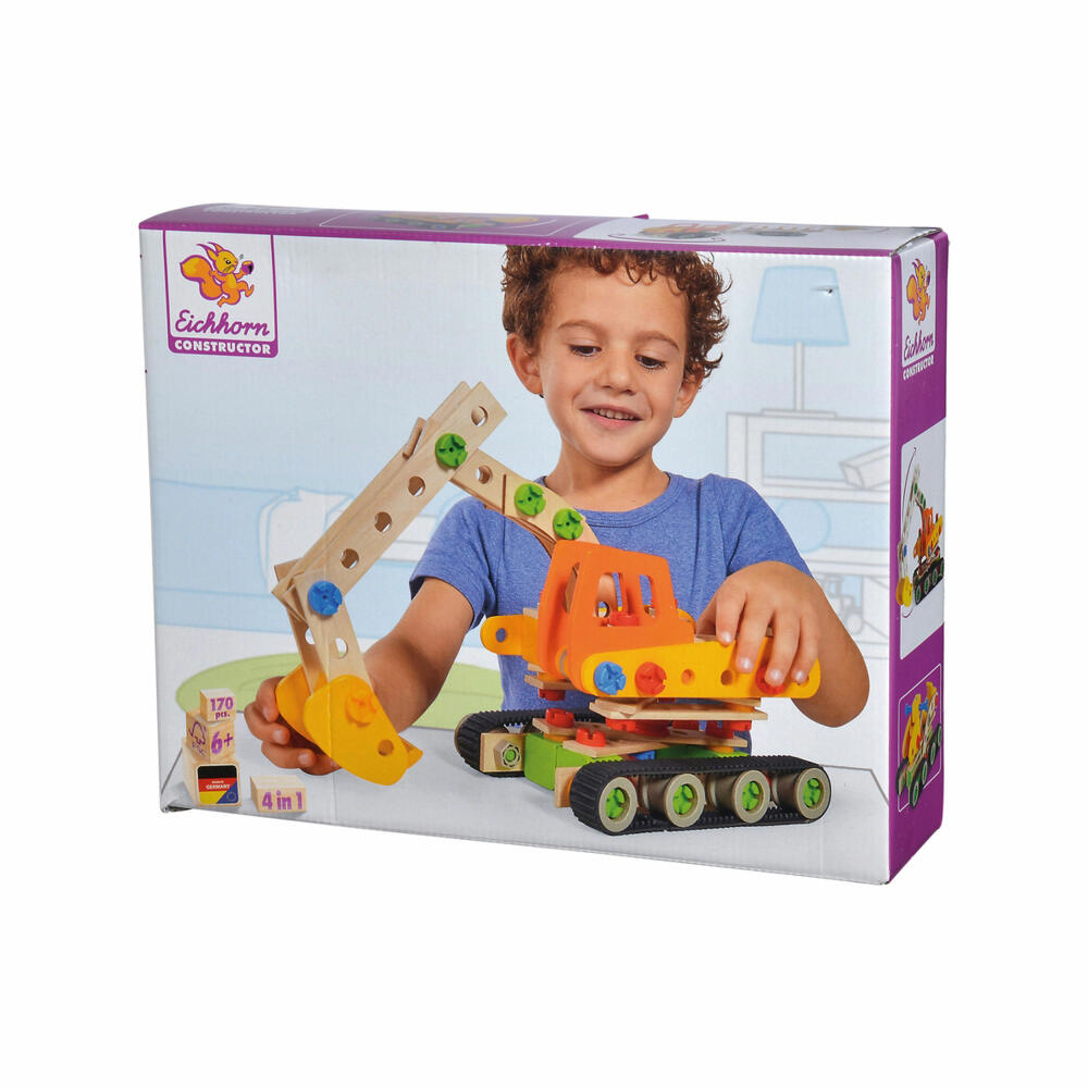 Eichhorn Constructor Raupenbagger Set, 170-tlg., Baukasten, Bauset, Bagger, Bausatz, Kinder Spielzeug, Holz, 100039096