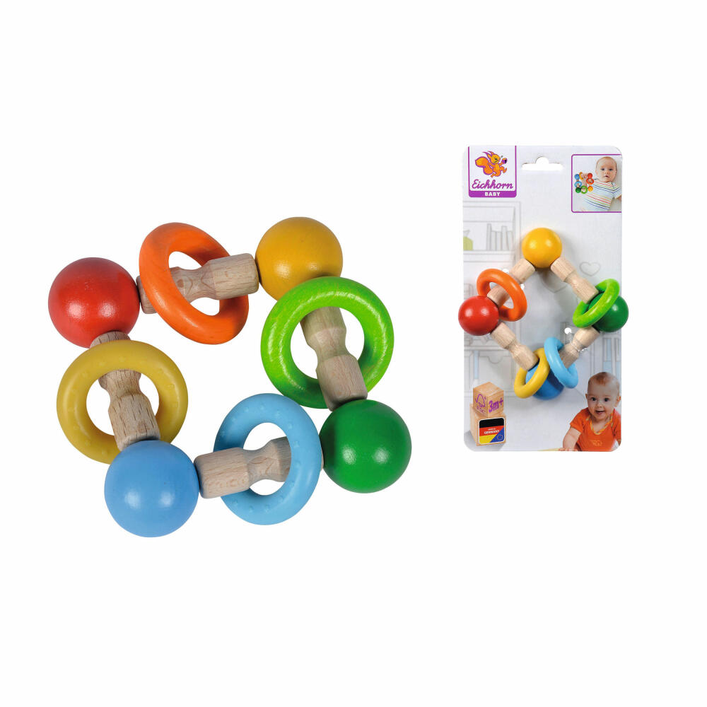 Eichhorn Baby Greifling mit Ringen, Beißring, Kauring, Motorikspielzeug, Motorik Spielzeug, Holzspielzeug, 100017048
