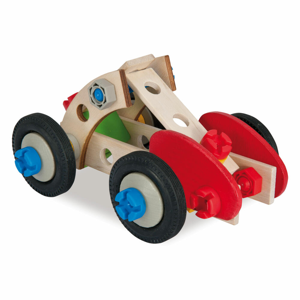 Eichhorn Constructor Rennauto Set, 50-tlg., Baukasten, Bau Set, Bausatz, Holzauto, Kinder Spielzeug, Holz, 100039016