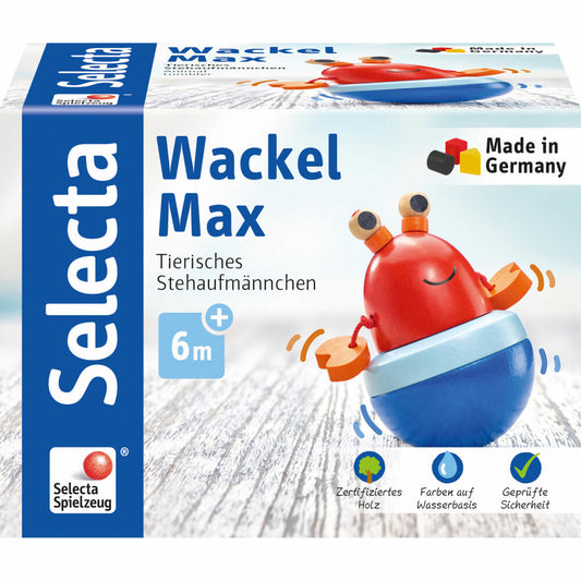 Selecta Babywelt Wackel Max, Stehaufmännchen, Stehauf Männchen, Spielzeug, Baby, Holz, 13 cm, 61066