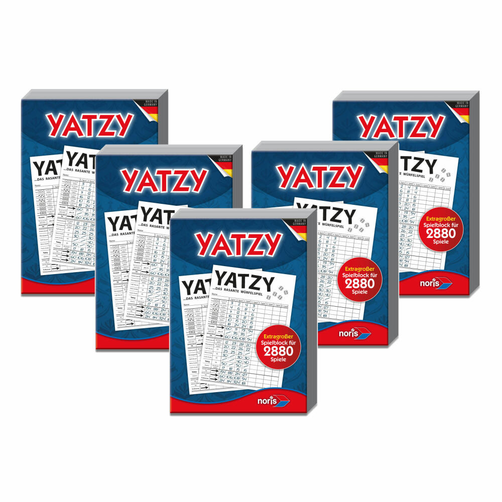 Noris Yatzy XXL Spielblock 5er Set, Notizblock, Würfel Block, Yatzee, für 5 x 2880 Spiele