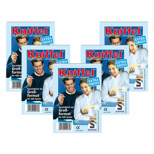 Schmidt Spiele Großer Kniffelblock 5er Set, Familienspiel, Brettspiel, Zusatzblock, 2 bis 8 Spieler, 5 x 600 Spiele