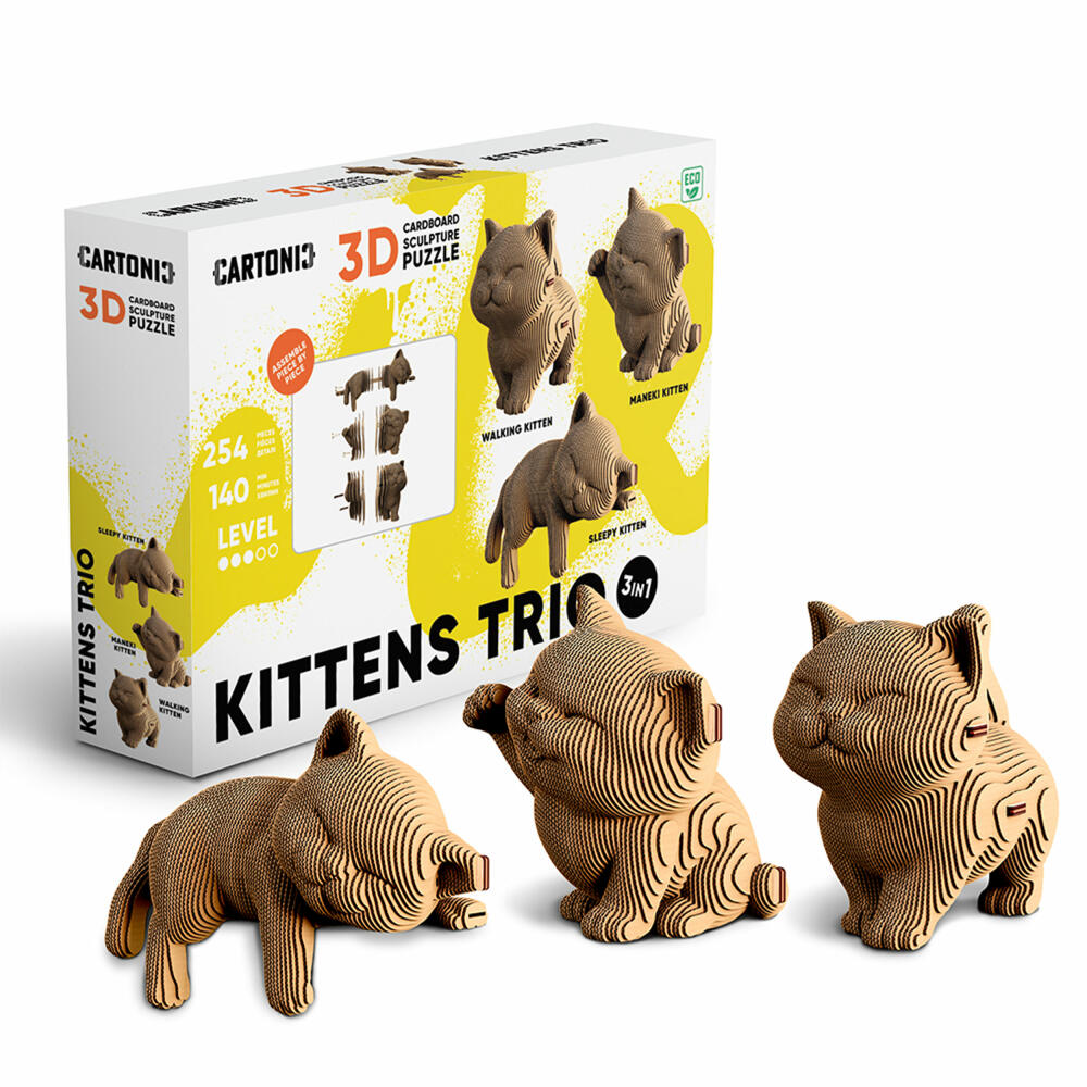 Cartonic 3D-Puzzle Kittens Trio, 3 Kätzchen, Papp-3D-Bausatz, Pappe, 254 Teile, CARTKITTENS