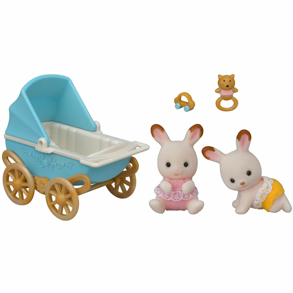 Sylvanian Families Schokoladenhasen Zwillinge mit Kinderwagen, Spielfiguren, Figur, Spielzeug, Kinder, 5432
