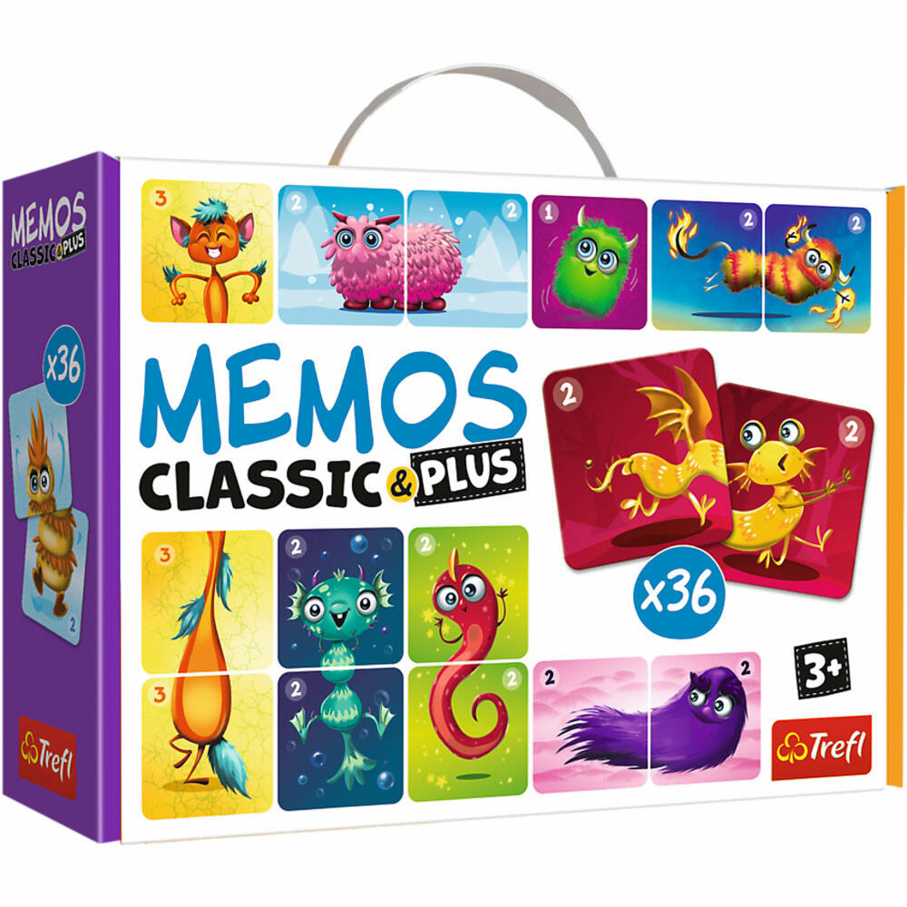 Trefl Memos Classic & Plus Monster, Memospiel, Kinderspiel, ab 3 Jahren, 02273