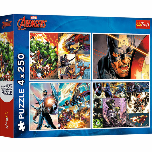 Trefl Puzzle Marvel The Avengers, Kinderpuzzle, Kinder, 4 x 250 Teile, 32 x 24 cm, 13309