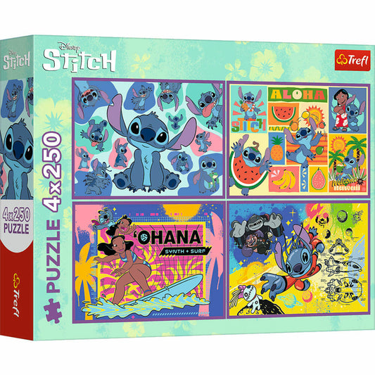 Trefl Puzzle Lilo & Stitch, Kinderpuzzle, Kinder, 4 x 250 Teile, 32 x 24 cm, 13311