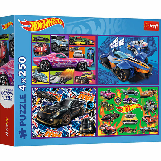 Trefl Puzzle Mattel Hot Wheels, Kinderpuzzle, Kinder, 4 x 250 Teile, 32 x 24 cm, 13312