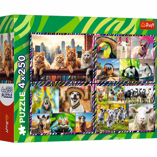 Trefl Puzzle Lustige Tiere, Kinderpuzzle, Kinder, 4 x 250 Teile, 32 x 24 cm, 13313