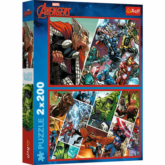 Trefl Puzzle Marvel The Avengers, Kinderpuzzle, 2 x 200 Teile, 41 x 27.5 cm, 13318