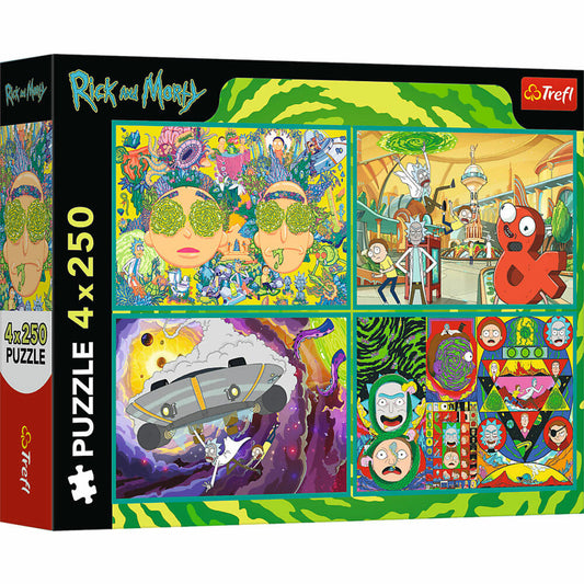 Trefl Puzzle Rick & Morty, Kinderpuzzle, Kinder, 4 x 250 Teile, 32 x 24 cm, 13338