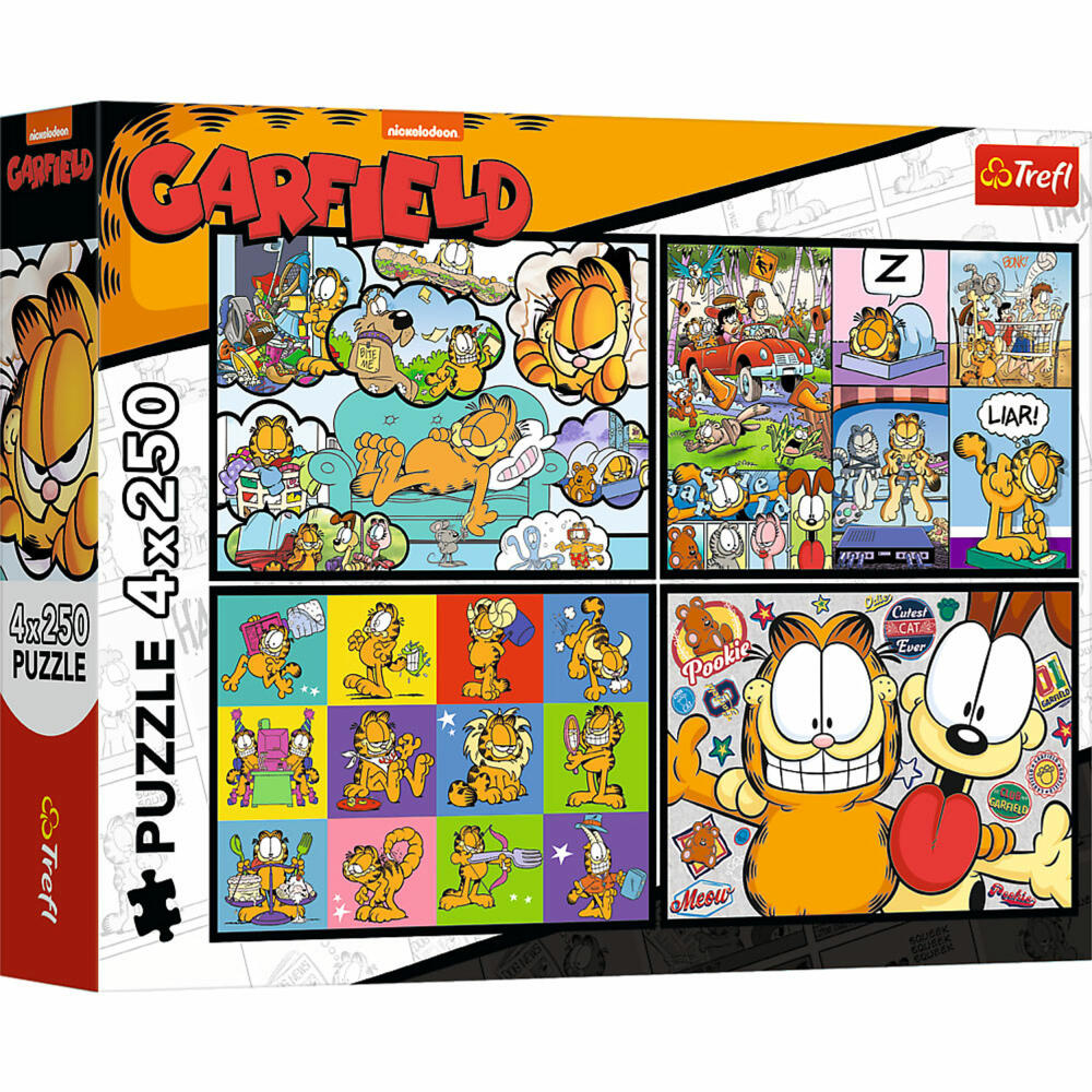 Trefl Puzzle Garfield, Kinderpuzzle, Kinder, 4 x 250 Teile, 32 x 24 cm, 13344
