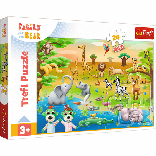 Trefl Maxi Puzzle Babies & Bear, Kinderpuzzle, Kinder, 24 Teile, 60 x 40 cm, 14373