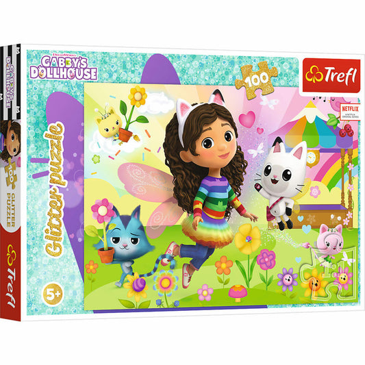 Trefl Premium Glitzer Puzzle Gabbys Dollhouse, Glitter, 100 Teile, 48 x 34 cm, 14832